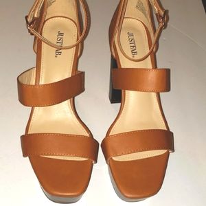 JUSTFAB Versatile Modern Square Toe Ankle Strap high heel sandal